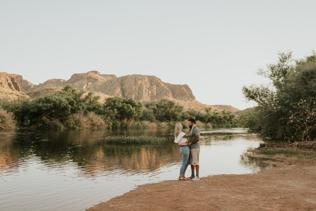 Engaged Couple take pictures at the Salt River
